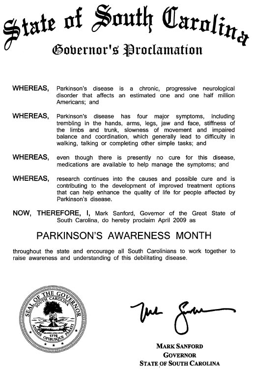 Proclamation by SC Governor for 2009