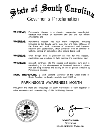Copy of State of South Carolina Governor's Proclamation