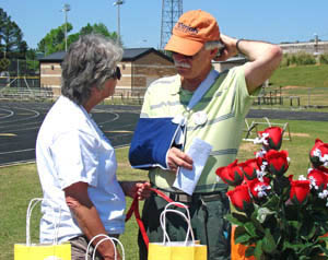 Walk participants talking 